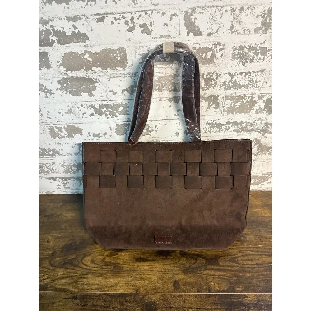 NEW - Market & Spruce Raelynn Woven Sueded Tote - Brown